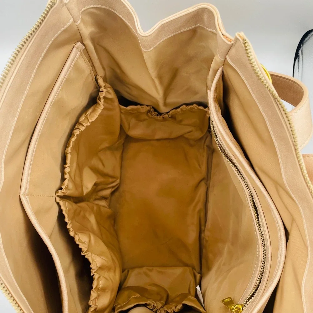 FAWN Square Backpack Diaper Bag Tan Faux Leather Gold Tone Hardware